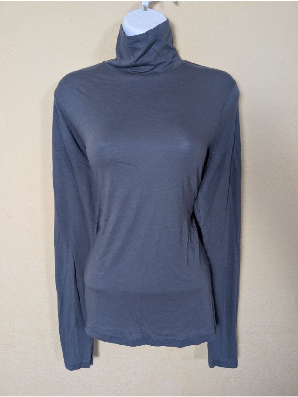 Vince Mock Neck long sleeve shirt Gray womans L base layer minimalist soft